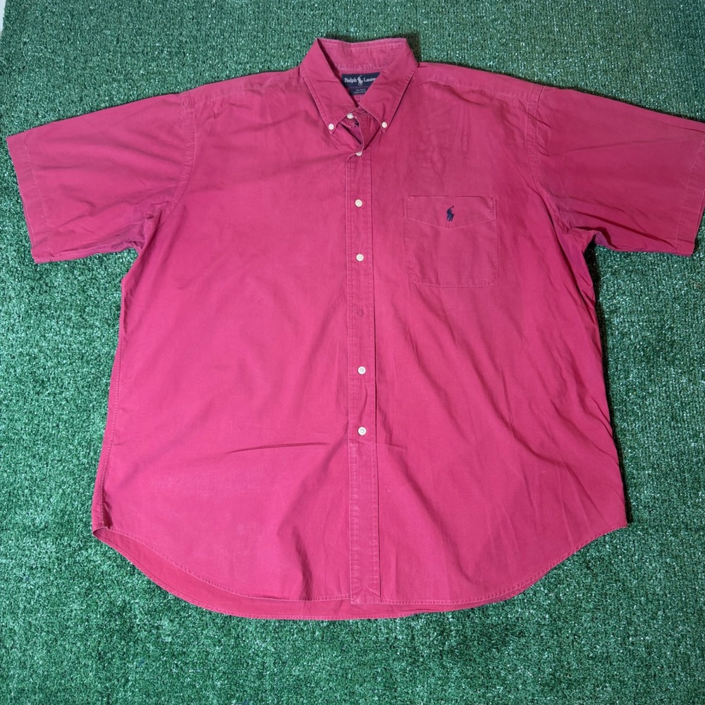 Polo Ralph Lauren Blake Shirt Mens XL Red Short Sleeve Cotton Button Down Pocket